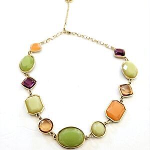 Vintage Trifari Signed '90s Bezel Set Gold Tone Rhinestone Geometric Necklace